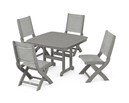 POLYWOOD® Coastal Folding Side Chair 5-Piece Dining Set in Slate Grey / Metallic Sling