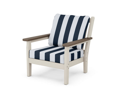 POLYWOOD® Chippendale Deep Seating Chair in Sand / Kona / Cabana Stripe Marine Indigo