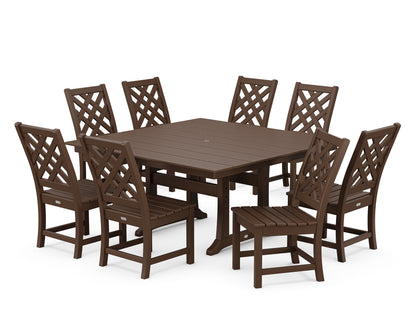 Country Living Wovendale Side Chair 9-Piece Square Farmhouse Dining Set with Trestle Legs in Mahogany