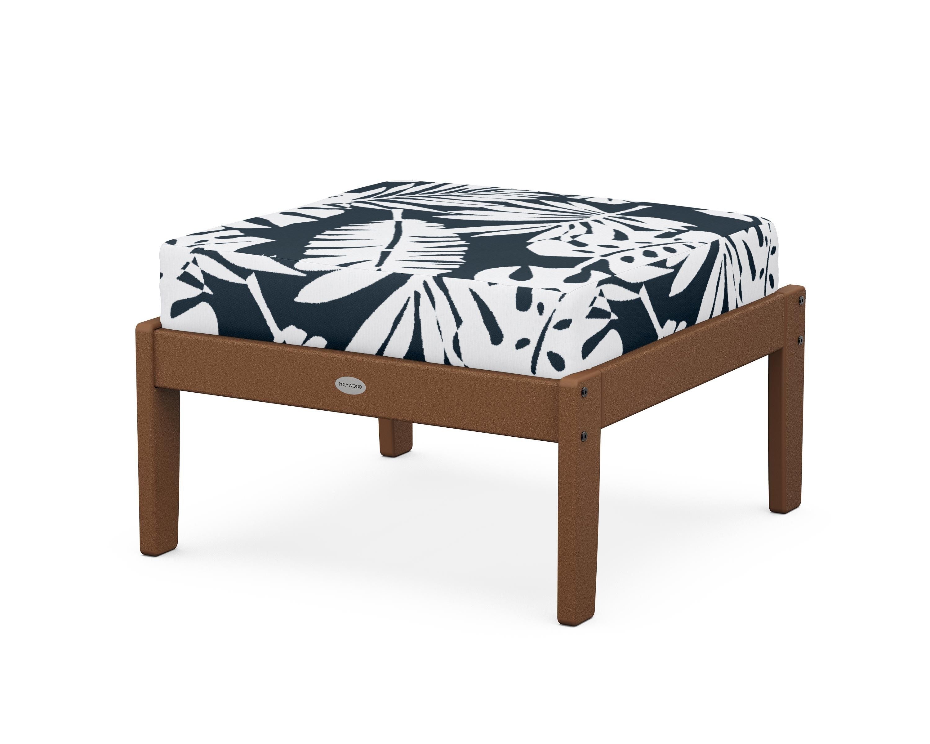 POLYWOOD® Braxton Deep Seating Ottoman in Teak / Leaf Marine Indigo