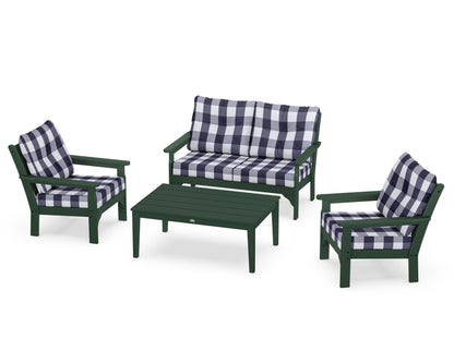 POLYWOOD® Vineyard 4-Piece Deep Seating Set in Green / Buffalo Plaid Navy
