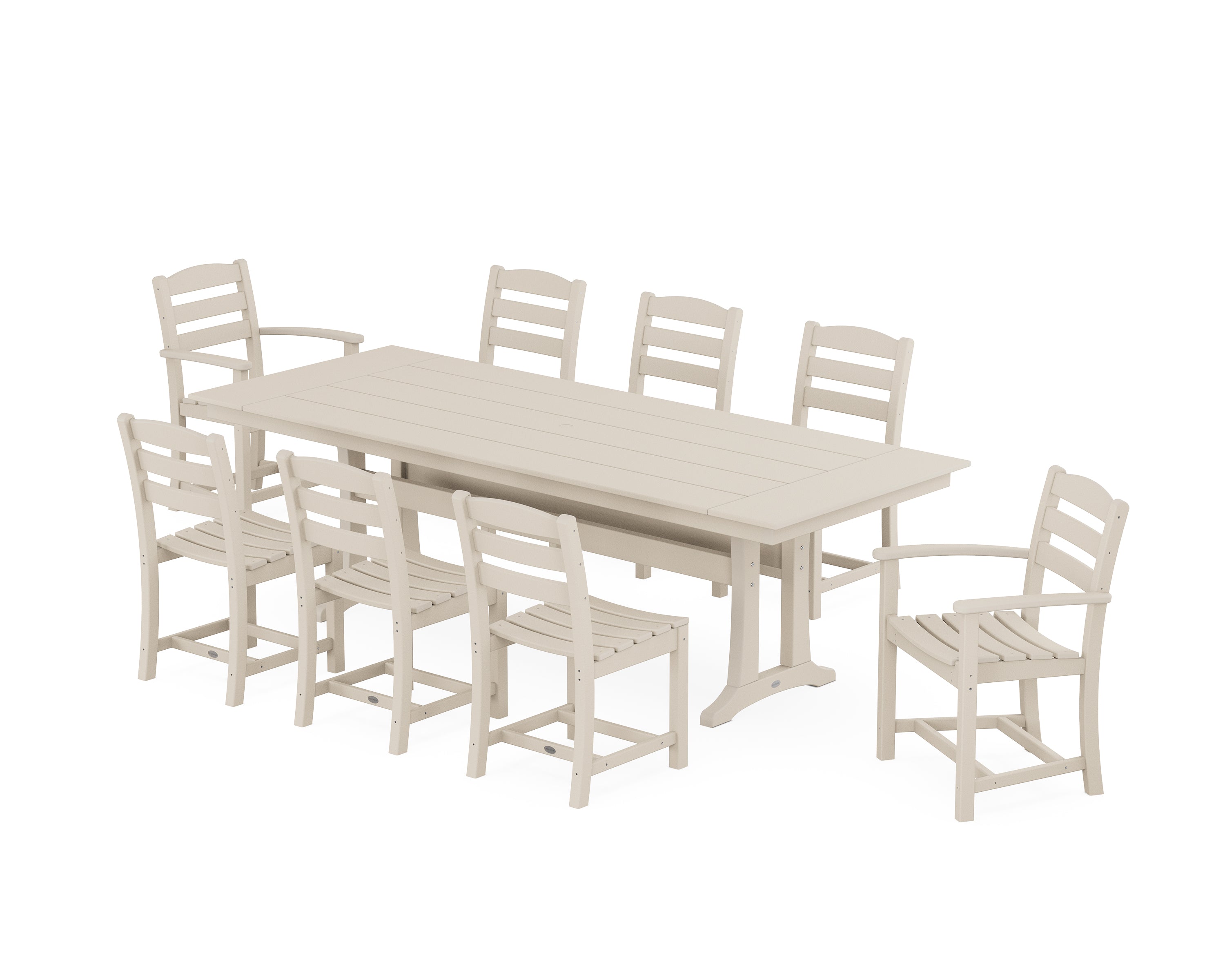 POLYWOOD® La Casa Café 9-Piece Farmhouse Dining Set with Trestle Legs in Sand