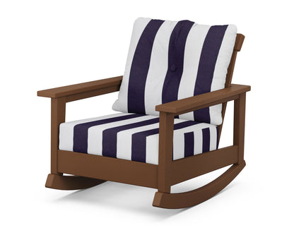 POLYWOOD® Prescott Deep Seating Rocking Chair in Teak / Cabana Stripe Navy