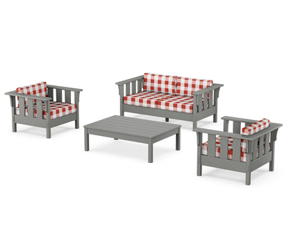 Martha Stewart by POLYWOOD® Acadia 4-Piece Deep Seating Set with Loveseat in Slate Grey / Buffalo Plaid Crimson