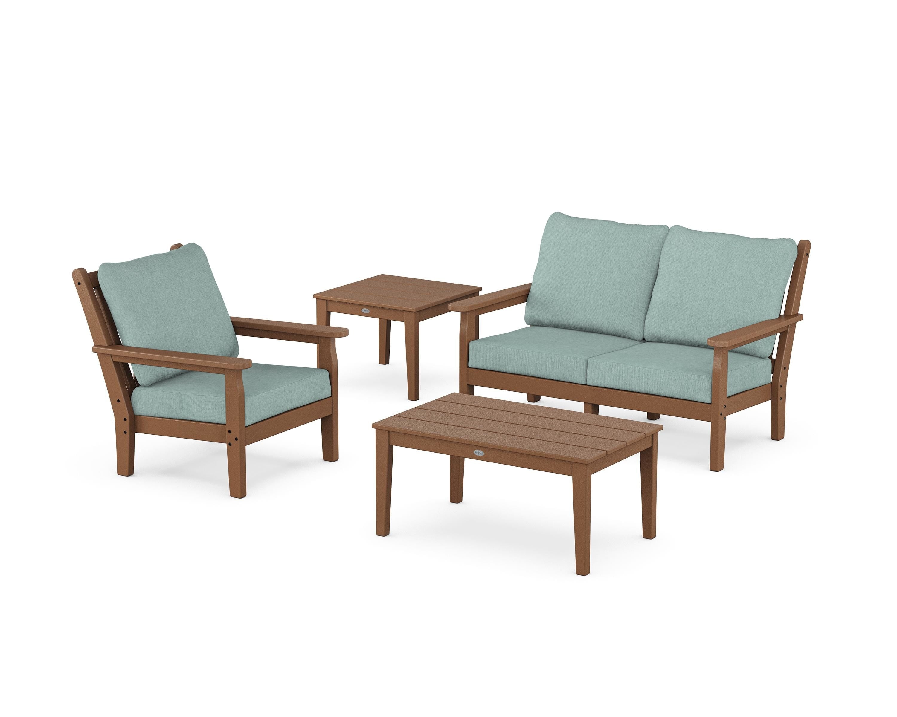 POLYWOOD® Chippendale 4-Piece Deep Seating Set in Teak / Glacier Spa