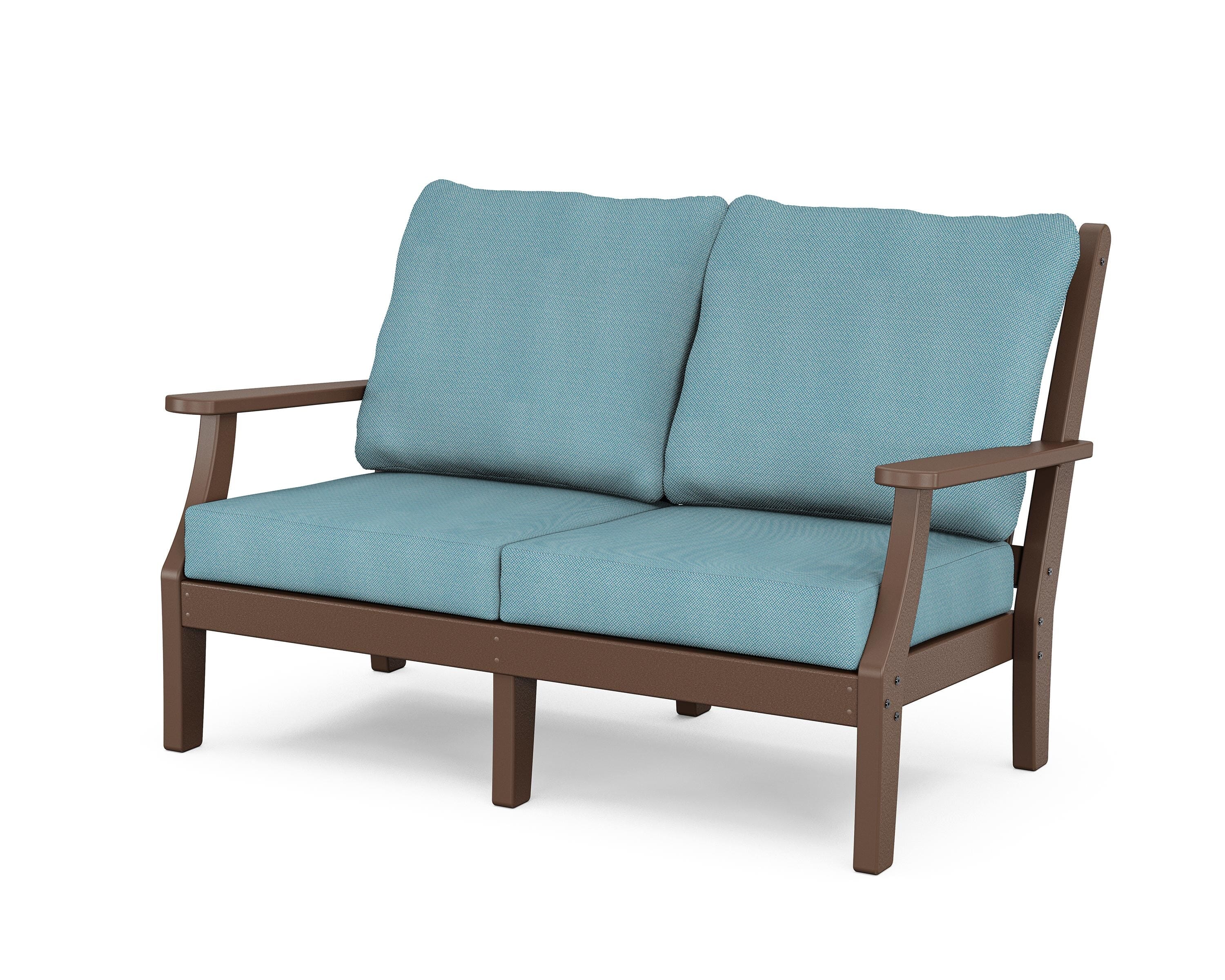 Country Living Wovendale Deep Seating Loveseat in Mahogany / Lattice Sky Blue