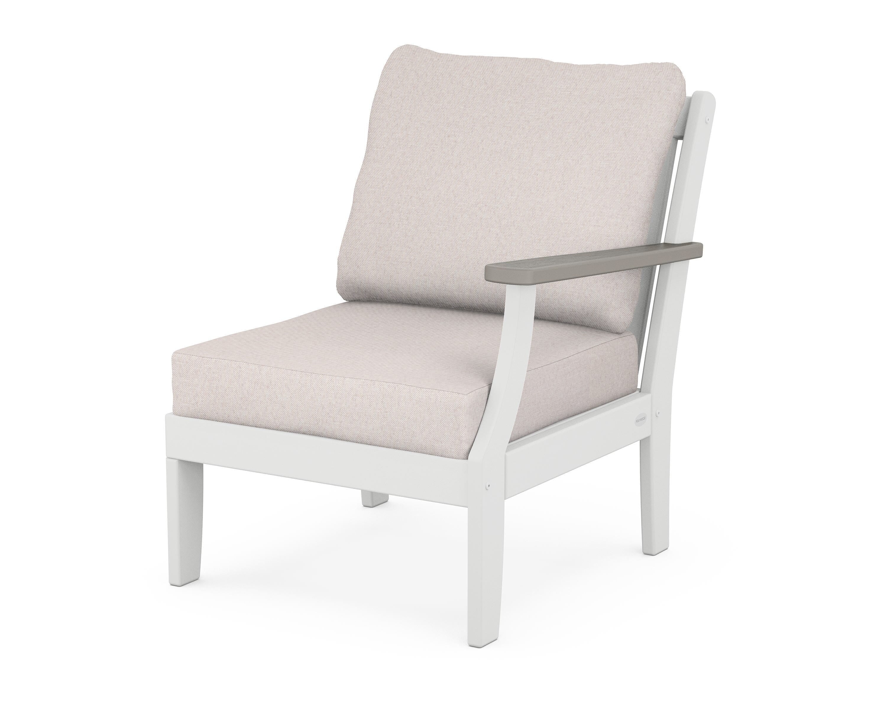 POLYWOOD® Braxton Modular Right Arm Chair in White / Driftwood / Dune Burlap