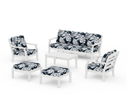 Draper James™ by  POLYWOOD® Savannah 6-Piece Lounge Sofa Set in White / Leaf Marine Indigo