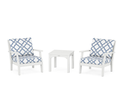 Martha Stewart by POLYWOOD® Chinoiserie 3-Piece Deep Seating Set in White / Trellis Sky Blue