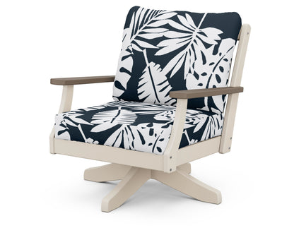 POLYWOOD® Braxton Deep Seating Swivel Chair in Sand / Kona / Leaf Marine Indigo