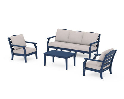 Draper James™ by  POLYWOOD® Savannah 4-Piece Deep Seating Set with Sofa in Navy / Dune Burlap