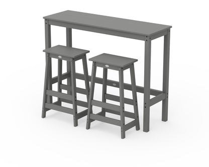 POLYWOOD® Modern Studio Stool 3-Piece Bar Balcony Set in Slate Grey