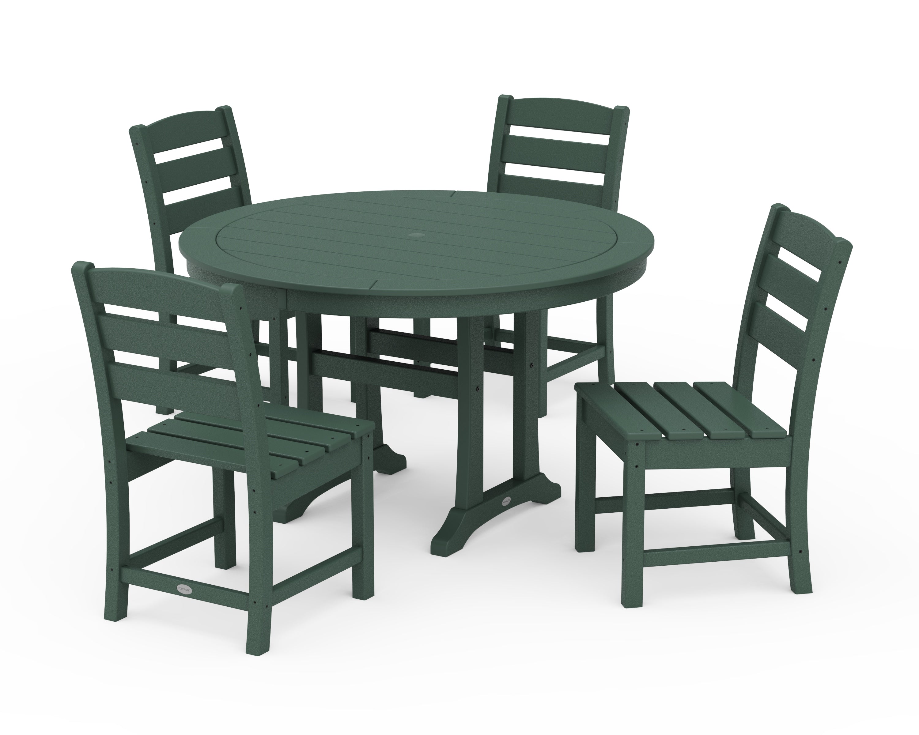 POLYWOOD® Lakeside Side Chair 5-Piece Round Dining Set With Trestle Legs in Green