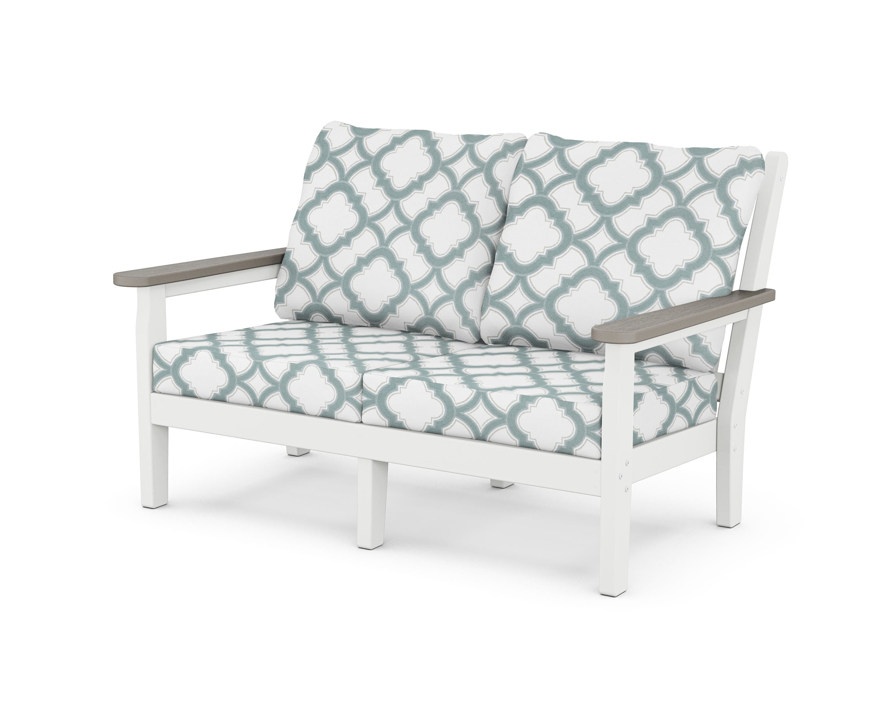 POLYWOOD® Chippendale Deep Seating Loveseat in White / Driftwood / Trellis Glacier Spa
