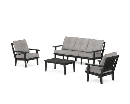 POLYWOOD® Oxford 4-Piece Deep Seating Set with Sofa in Black / Grey Mist