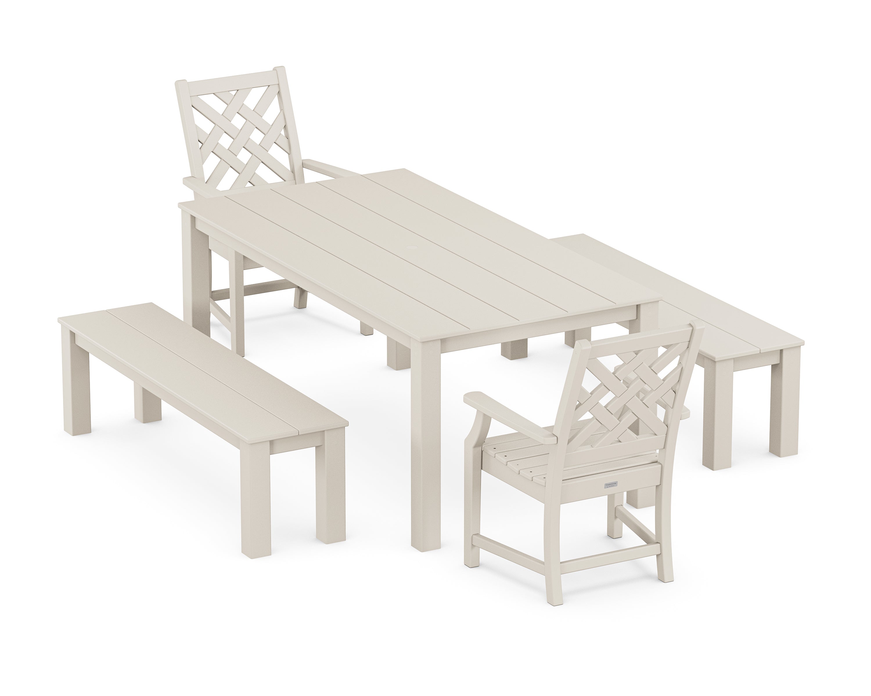 Country Living Wovendale 5-Piece Parsons Dining Set with Benches in Sand