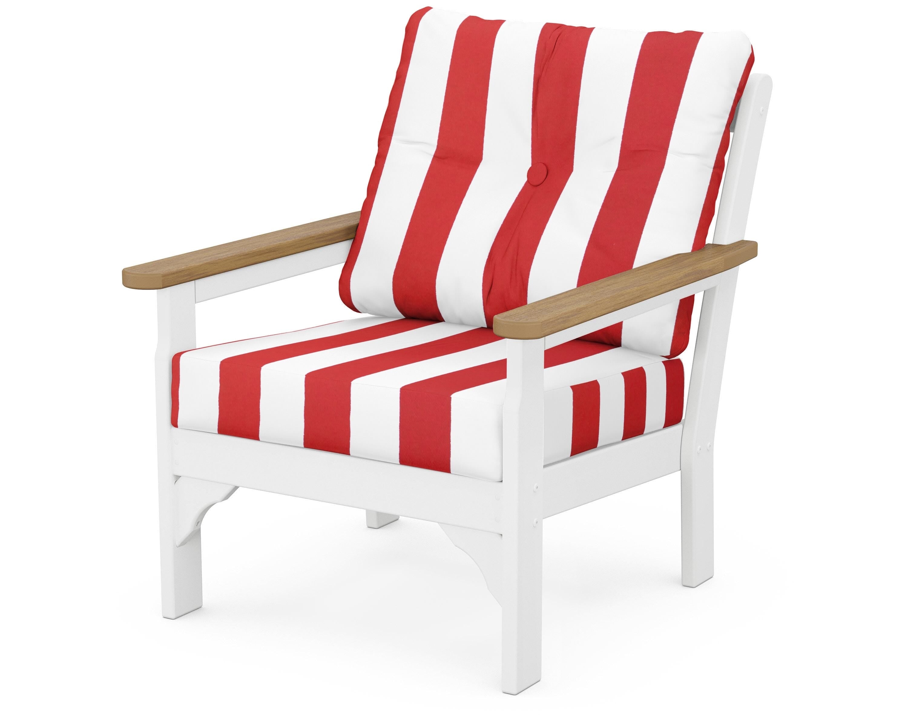 POLYWOOD® Vineyard Deep Seating Chair in White / Natural / Cabana Stripe Crimson