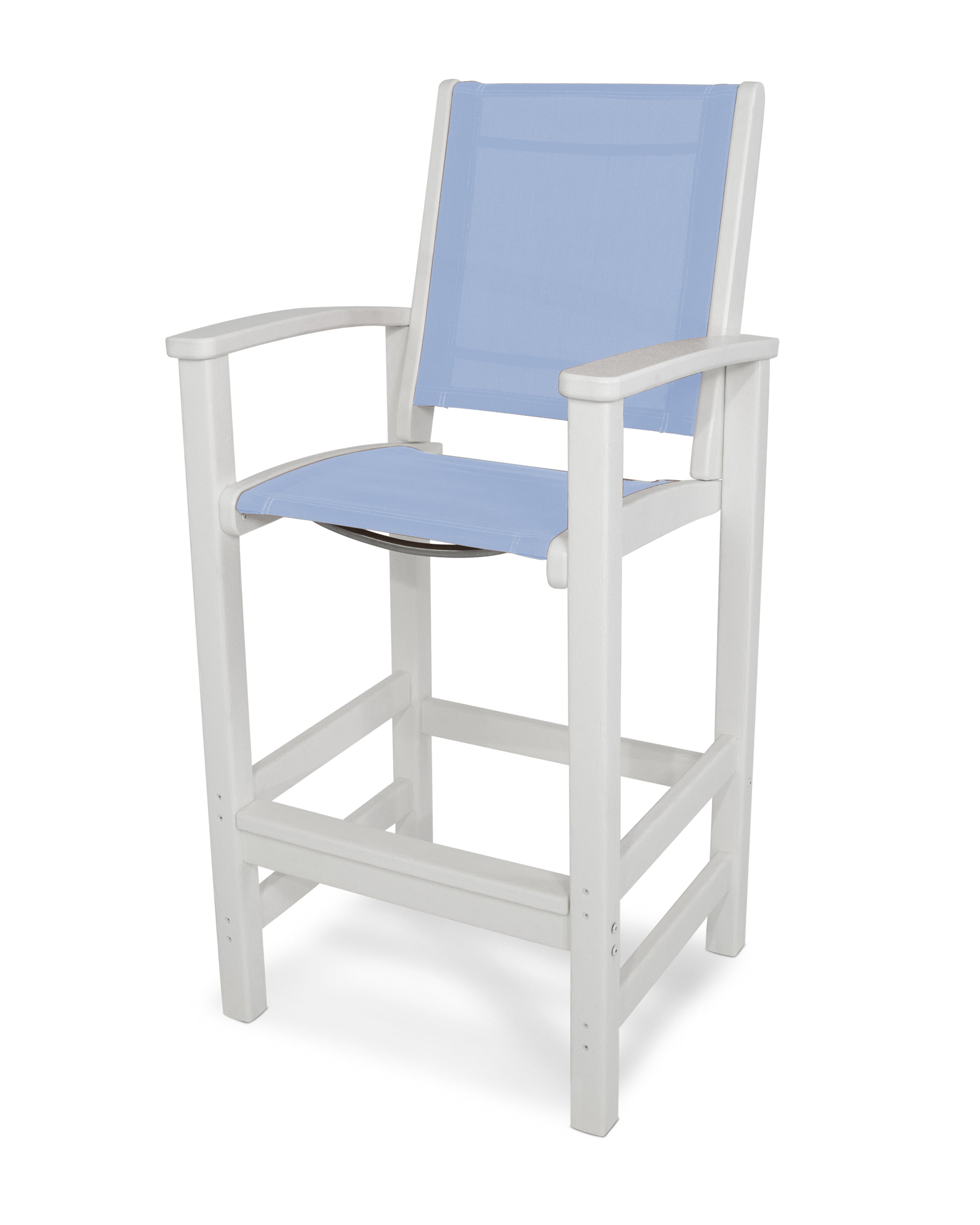 POLYWOOD® Coastal Bar Chair in White / Poolside Sling