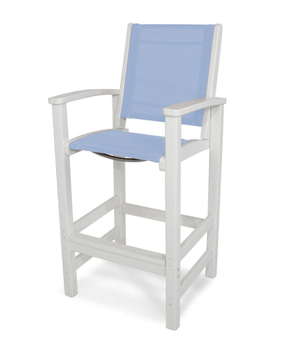 POLYWOOD® Coastal Bar Chair in White / Poolside Sling