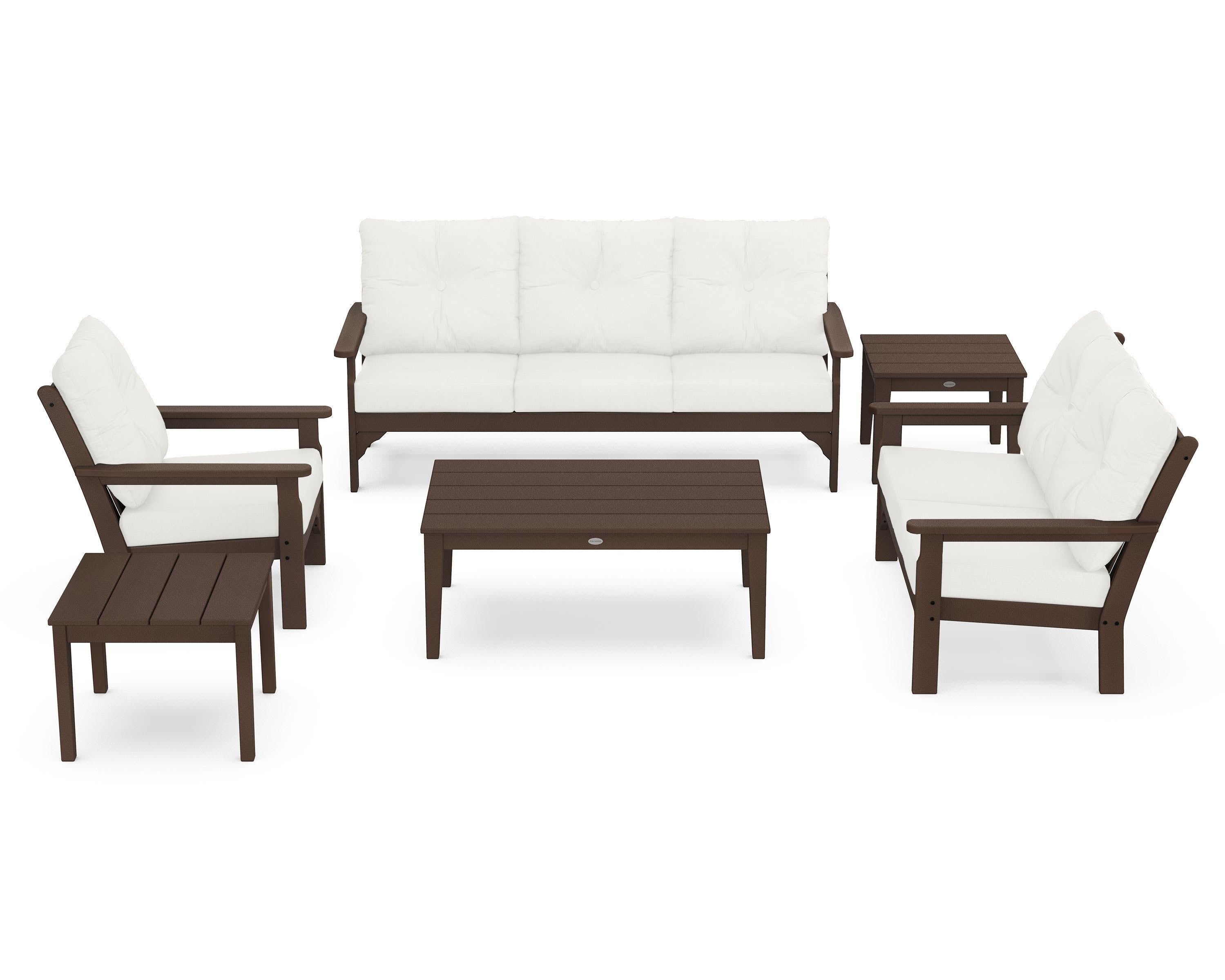 POLYWOOD® Vineyard 6-Piece Deep Seating Set in Mahogany / Natural Linen