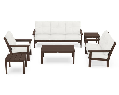 POLYWOOD® Vineyard 6-Piece Deep Seating Set in Mahogany / Natural Linen