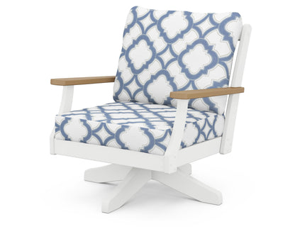POLYWOOD® Braxton Deep Seating Swivel Chair in White / Natural / Trellis Sky Blue