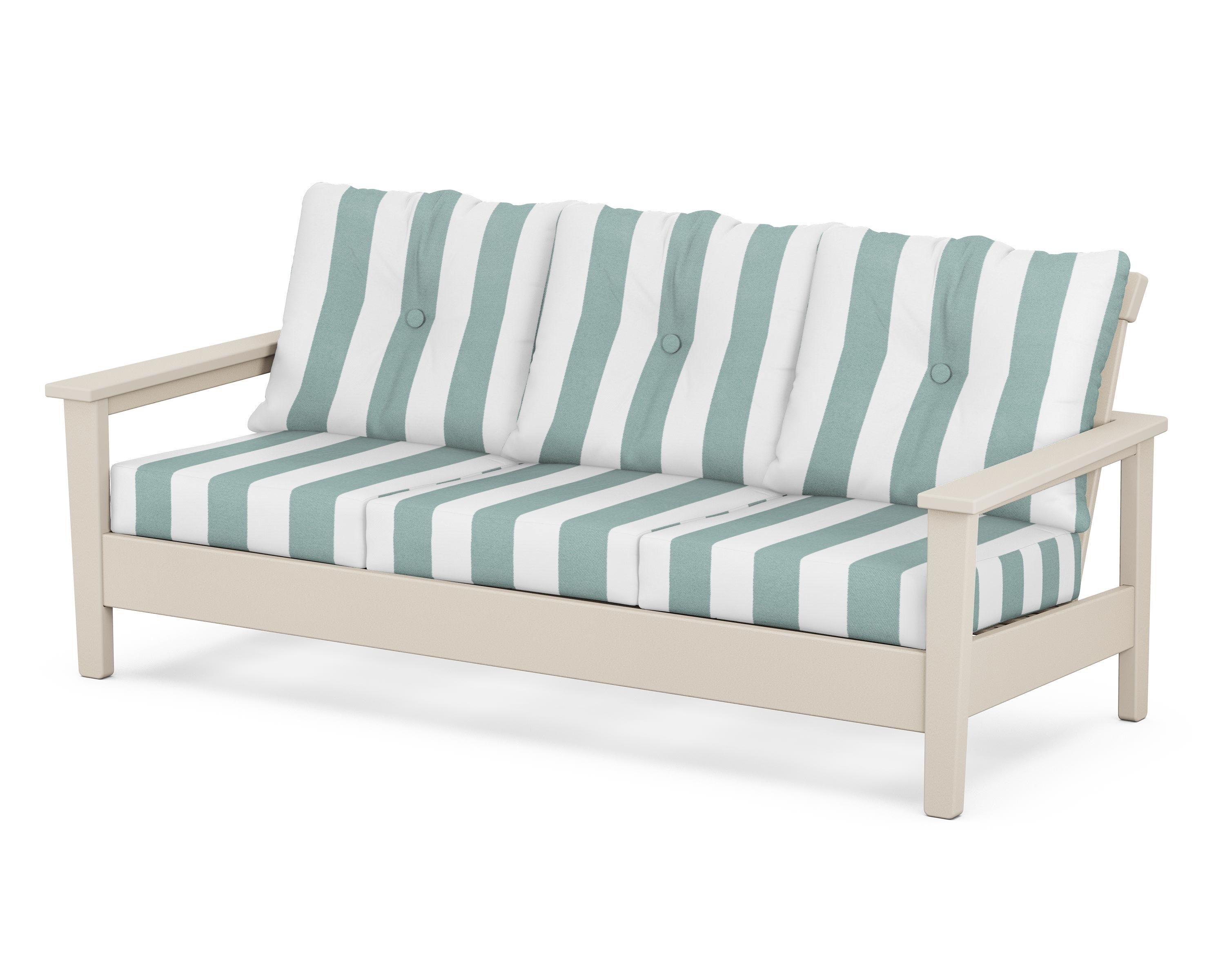 POLYWOOD® Prescott Deep Seating Sofa in Sand / Cabana Stripe Glacier Spa