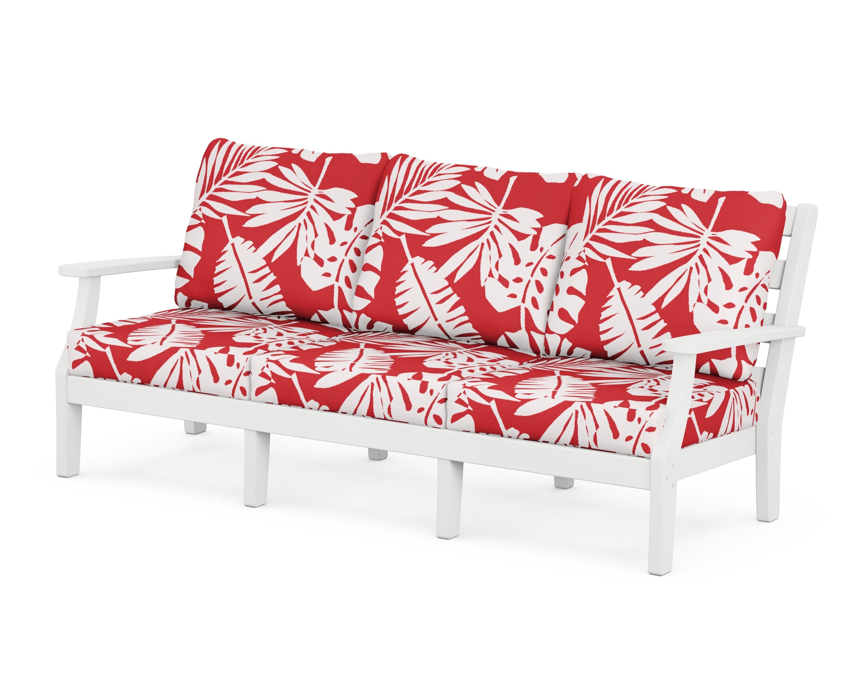 POLYWOOD® Chesapeake Deep Seating Sofa in White / Leaf Crimson
