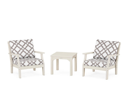 Martha Stewart by POLYWOOD® Chinoiserie 3-Piece Deep Seating Set in Sand / Trellis Grey Mist