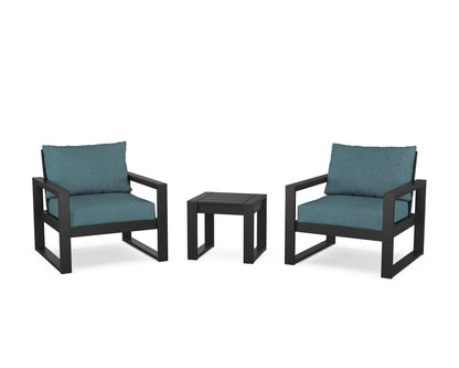 POLYWOOD® EDGE Sectional 3-Piece Deep Seating Set in Black / Ocean Teal