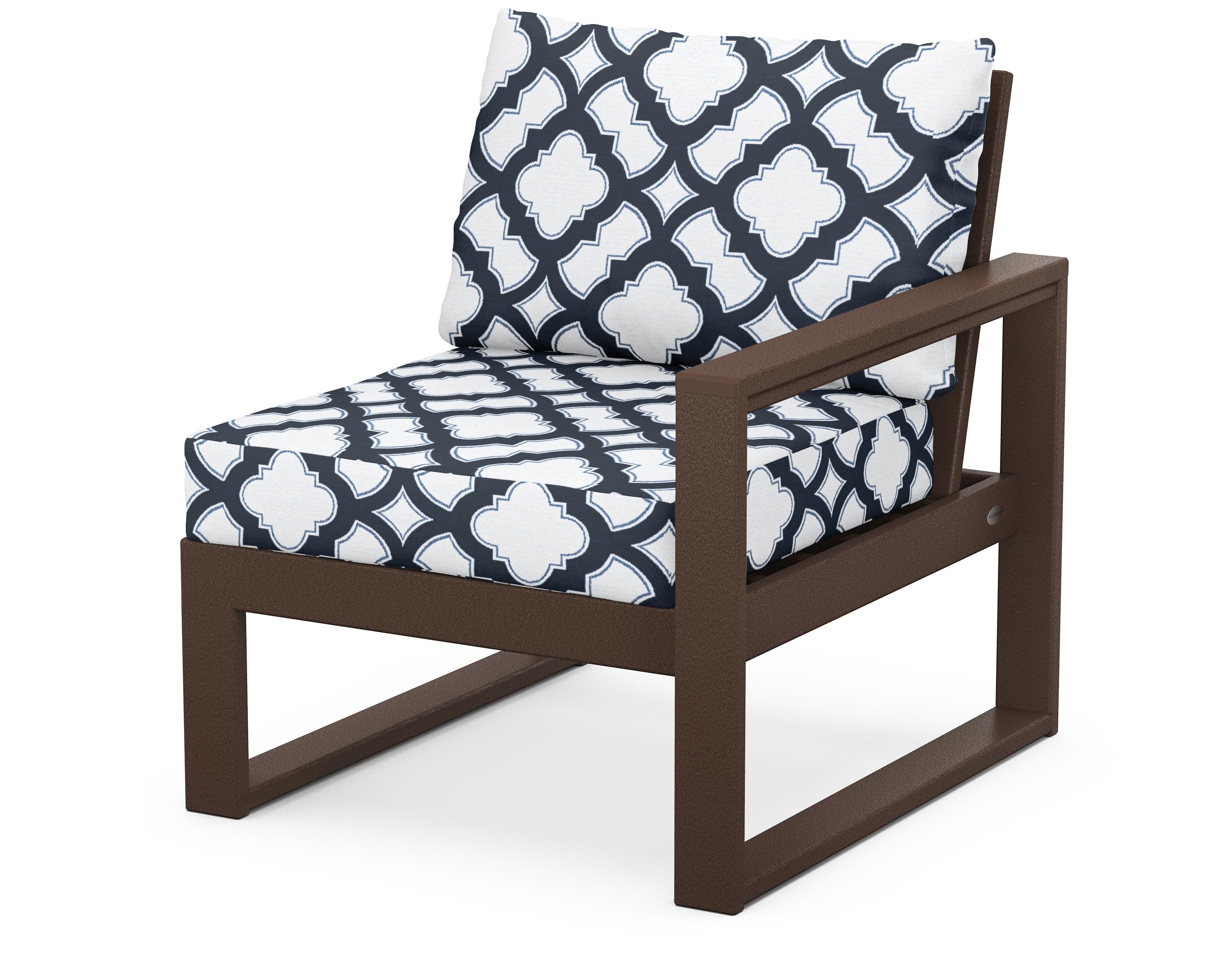 POLYWOOD® EDGE Modular Right Arm Chair in Mahogany / Trellis Marine Indigo
