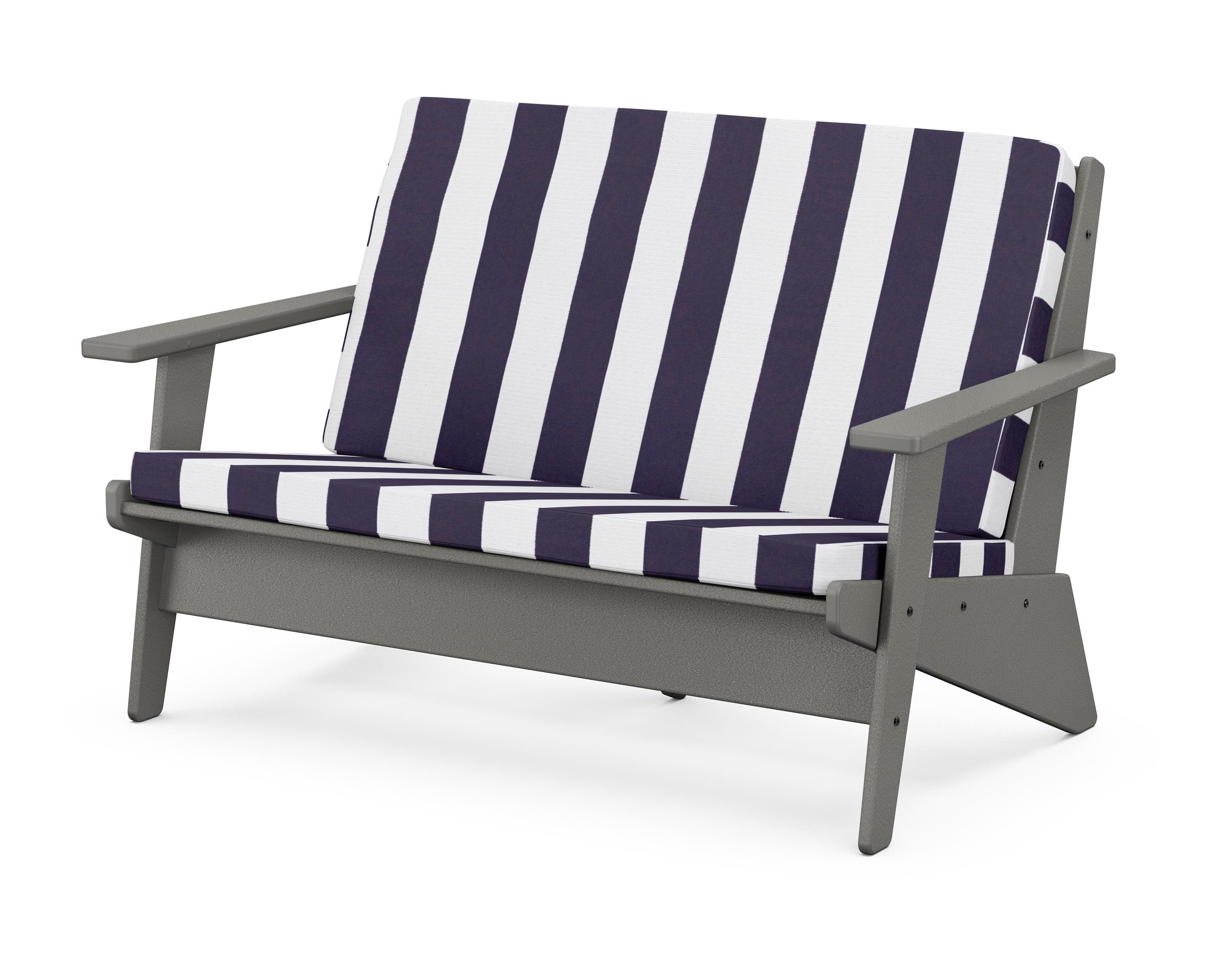 POLYWOOD® Riviera Modern Lounge Loveseat in Slate Grey / Cabana Stripe Navy