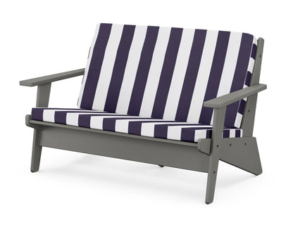 POLYWOOD® Riviera Modern Lounge Loveseat in Slate Grey / Cabana Stripe Navy