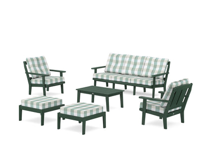 POLYWOOD® Mission 6-Piece Lounge Sofa Set in Green / Buffalo Plaid Glacier Spa