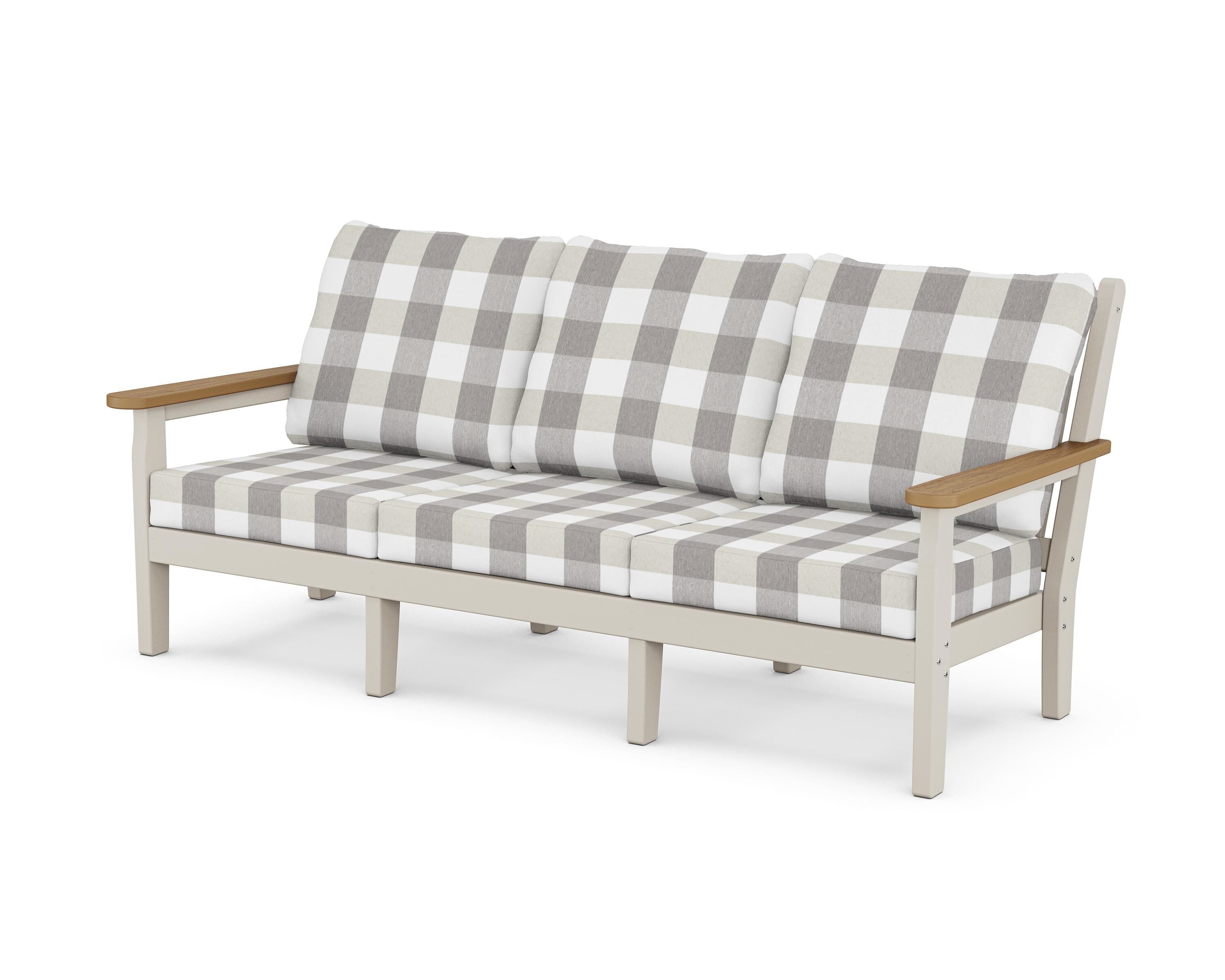 POLYWOOD® Chippendale Deep Seating Sofa in Sand / Natural / Buffalo Plaid Grey Mist