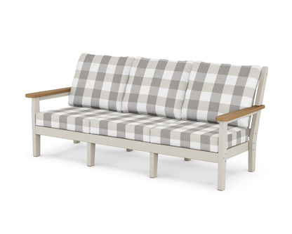 POLYWOOD® Chippendale Deep Seating Sofa in Sand / Natural / Buffalo Plaid Grey Mist