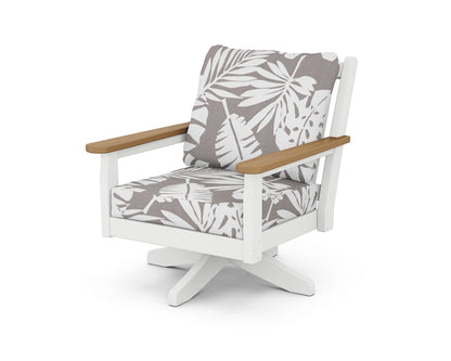 POLYWOOD® Chippendale Deep Seating Swivel Chair in White / Natural / Leaf Grey Mist