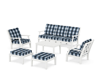 Country Living Wovendale 6-Piece Lounge Sofa Set in White / Buffalo Plaid Marine Indigo