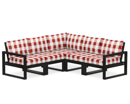 POLYWOOD® EDGE 5-Piece Modular Deep Seating Set in Black / Buffalo Plaid Crimson