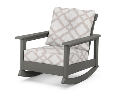 POLYWOOD® Prescott Deep Seating Rocking Chair in Slate Grey / Trellis Dune Burlap