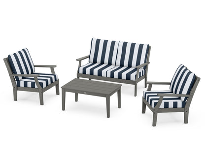 POLYWOOD® Braxton 4-Piece Deep Seating Chair Set in Slate Grey / Cabana Stripe Marine Indigo
