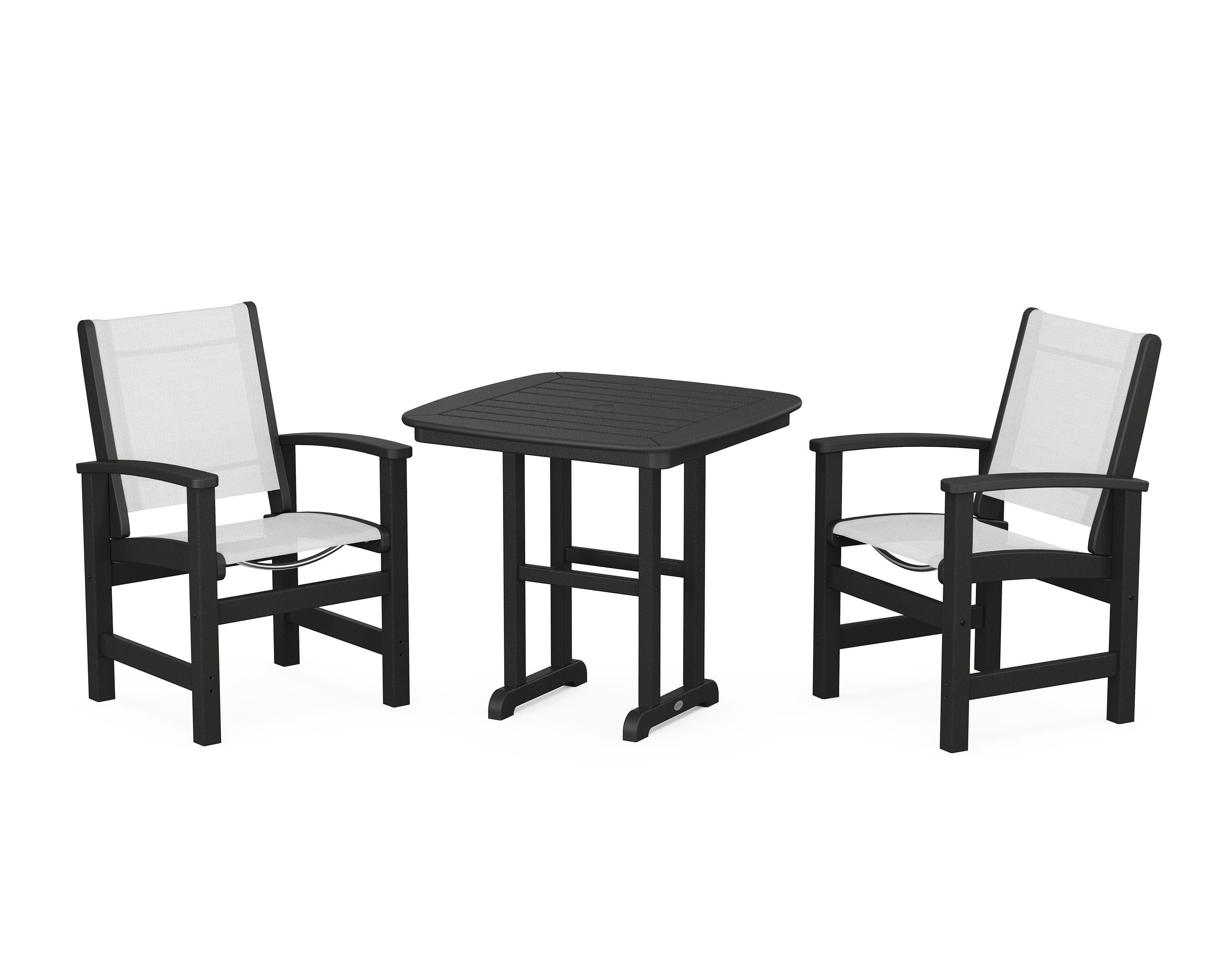 POLYWOOD® Coastal 3-Piece Dining Set in Black / White Sling
