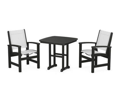 POLYWOOD® Coastal 3-Piece Dining Set in Black / White Sling