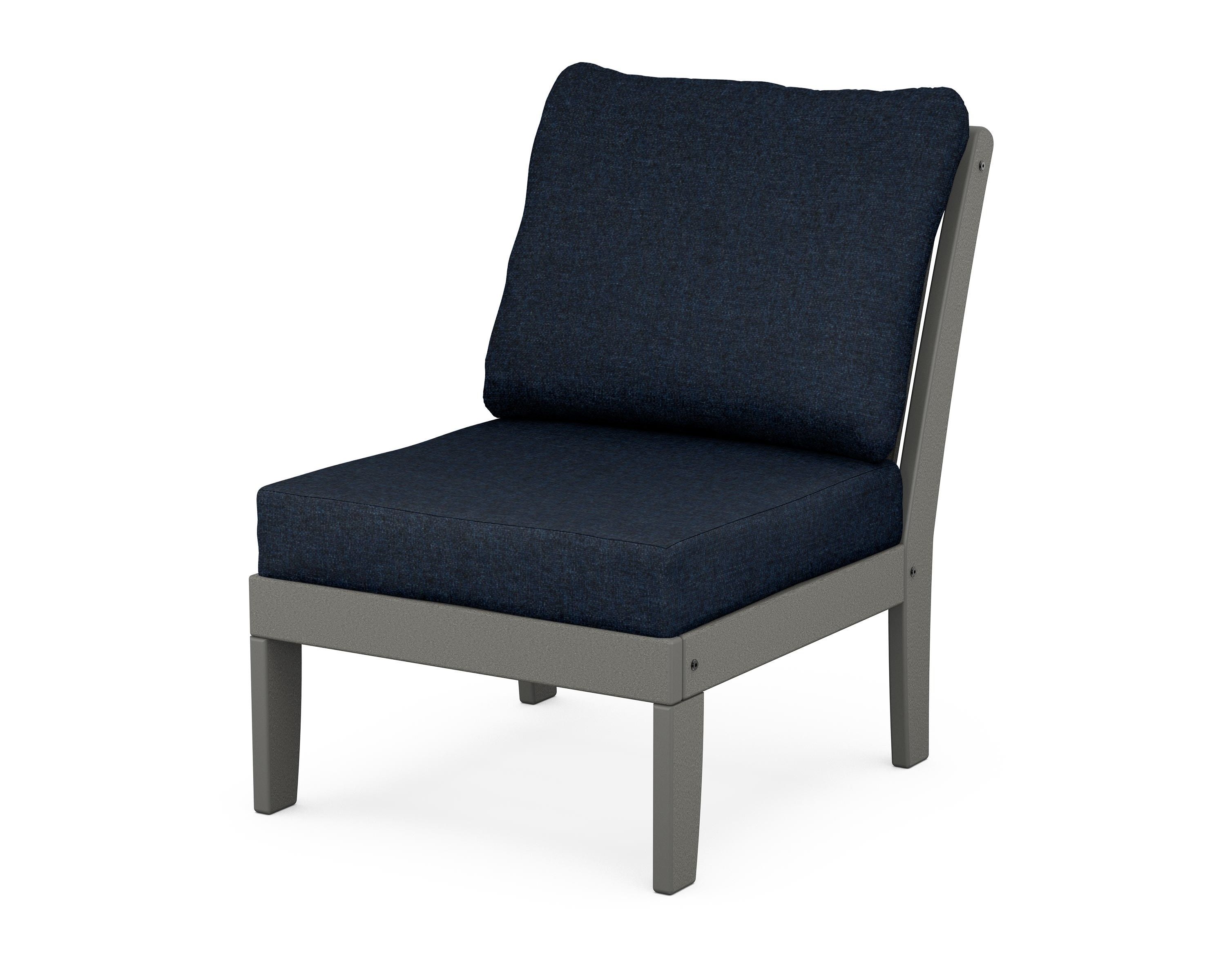 POLYWOOD® Braxton Modular Armless Chair in Slate Grey / Marine Indigo