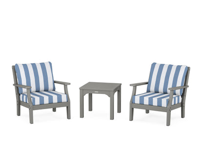 Martha Stewart by POLYWOOD® Chinoiserie 3-Piece Deep Seating Set in Slate Grey / Cabana Stripe Sky Blue
