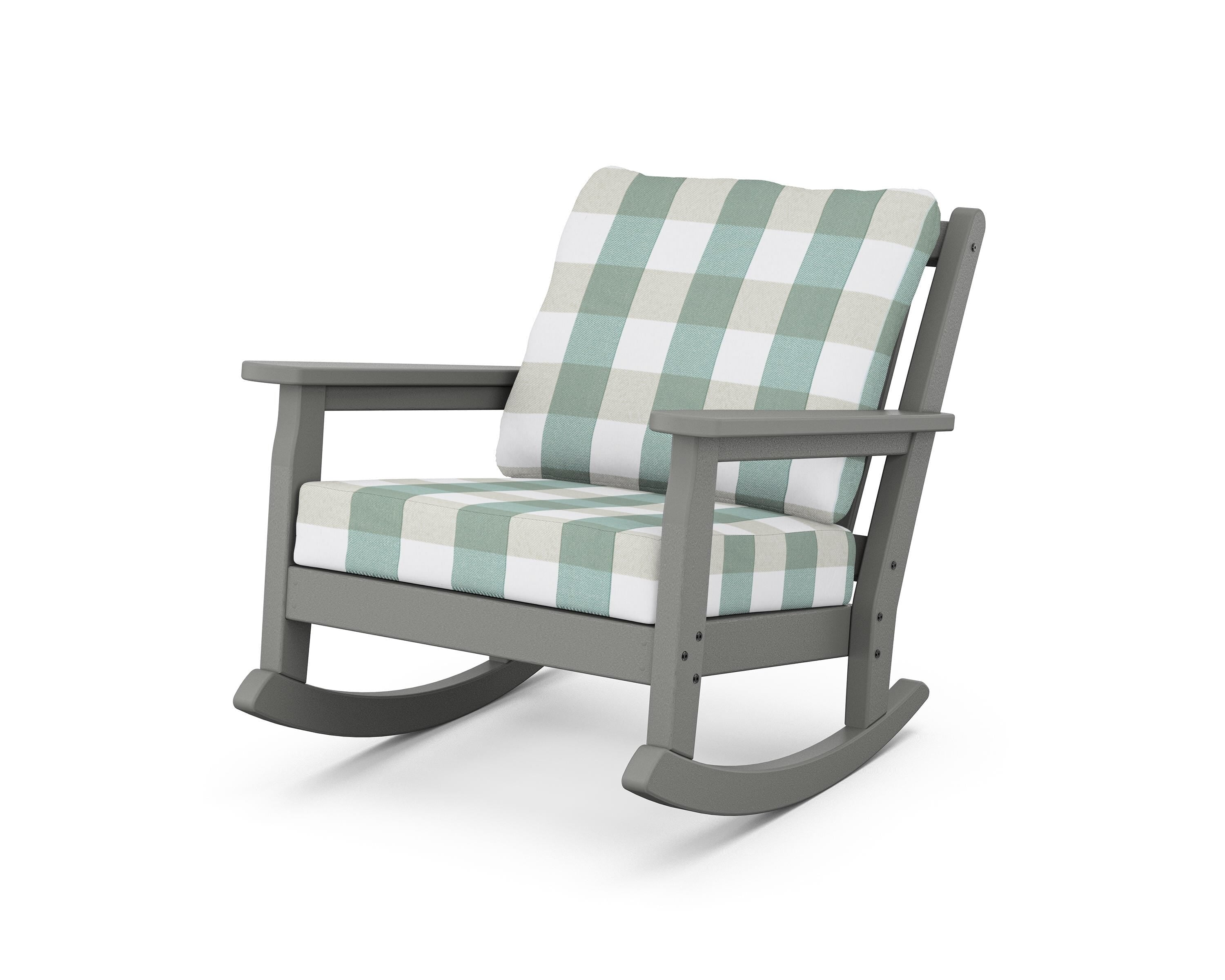 POLYWOOD® Chippendale Deep Seating Rocking Chair in Slate Grey / Buffalo Plaid Glacier Spa