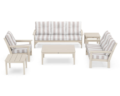 POLYWOOD® Vineyard 6-Piece Deep Seating Set in Sand / Cabana Stripe Dune Burlap