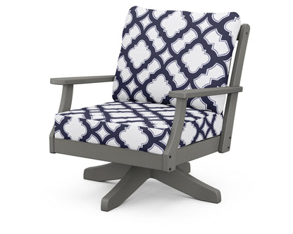 POLYWOOD® Braxton Deep Seating Swivel Chair in Slate Grey / Trellis Navy