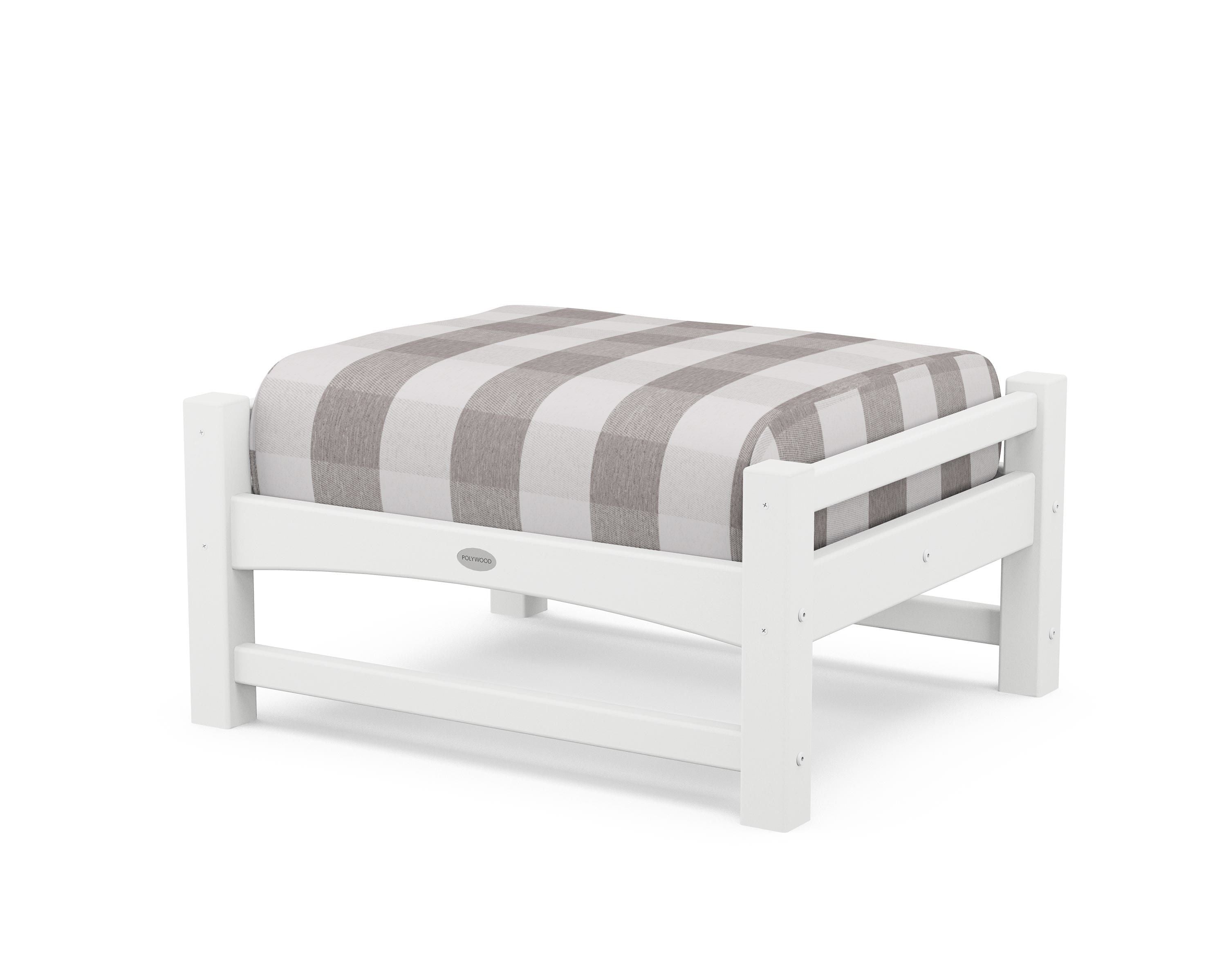 POLYWOOD® Club Ottoman in White / Buffalo Plaid Grey Mist