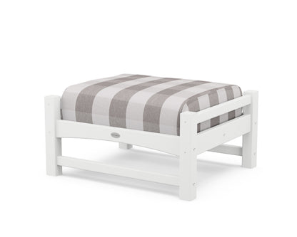 POLYWOOD® Club Ottoman in White / Buffalo Plaid Grey Mist